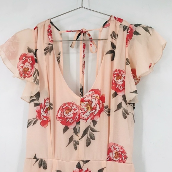 Flutter Sleeve Floral Maxi Dres Blush Pink Size Medium - Picture 2 of 8